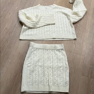 Women's Cream Cable Knit Sweater Set